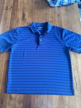 PGA Tour Blue Striped Golf Polo Mens L Performance Shirt